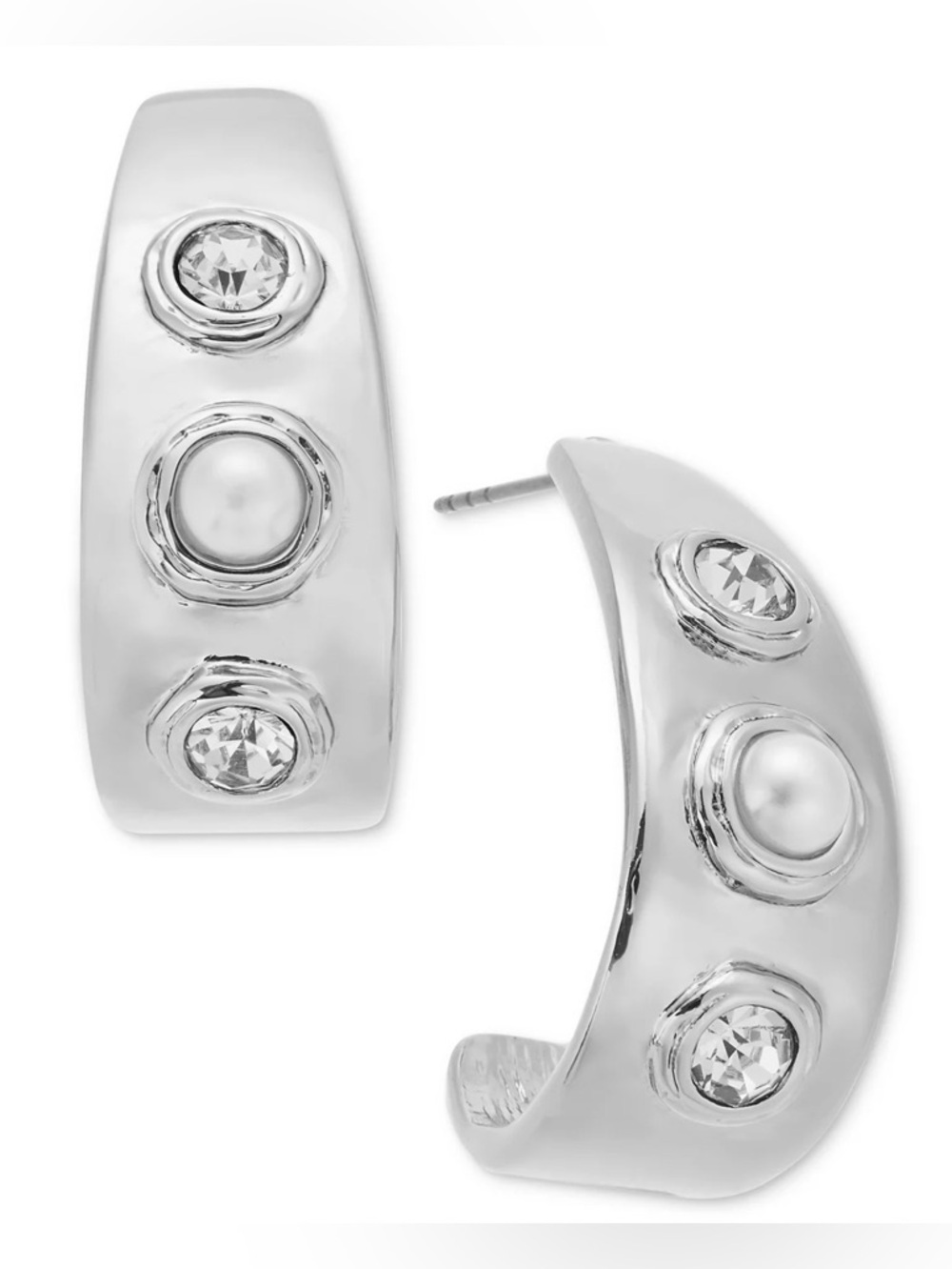 I.N.C. Silver Crystal & Imitation Pearl Curved Bar Statement Necklace & Earrings - Picture 6 of 12